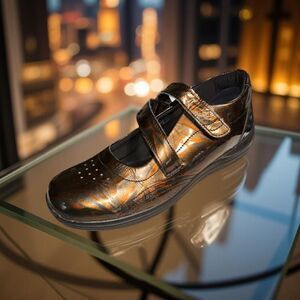 Drew Orchid Criss Cross Strap Marbled Brown Patent Leather Shoe Size 9.5 N